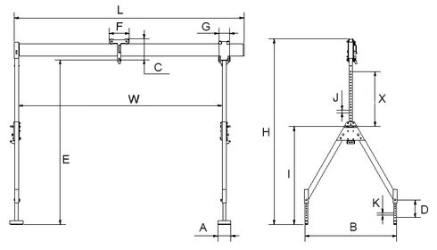 Diagram of Foldable Gantry Crane including product dimensions