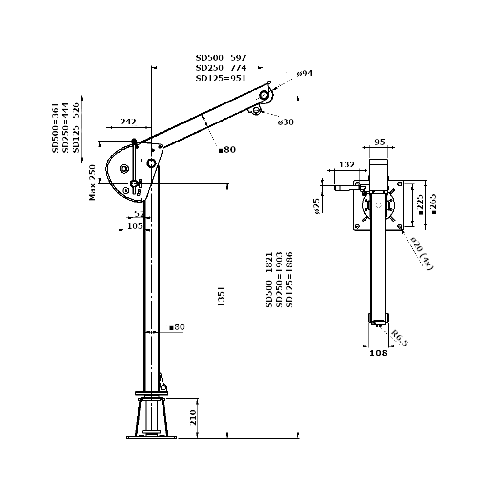 Portable Swivel Davit SD125-250-500