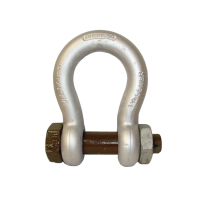High tensile steel Bow Shackle by Gunnebo, featuring a safety bolt to ensure safe operations.
