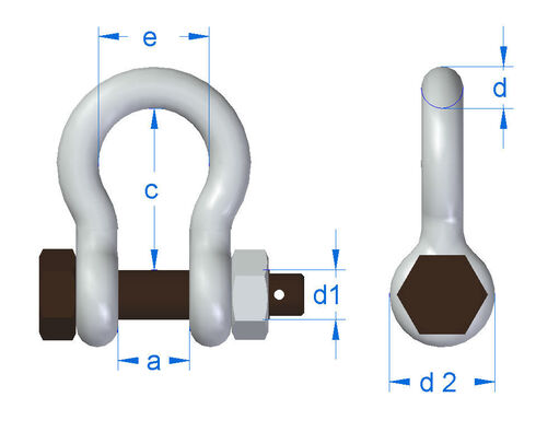 Gunnebo Bow Shackle No. 855 diagram of lifting product specifications
