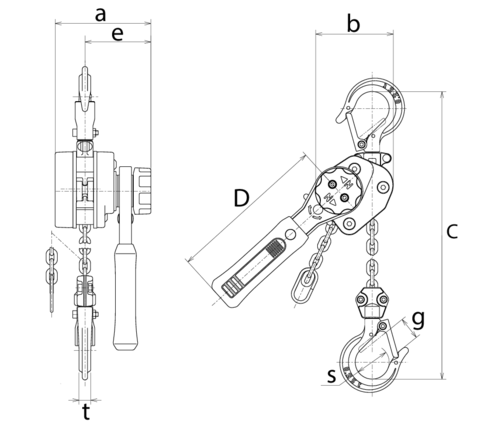 Lever Hoist KITO LX Series product specifications drawing