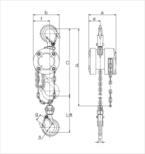 Drawing of the KITO CX-003, a reliable and durable manual chain hoist for lifting operations.