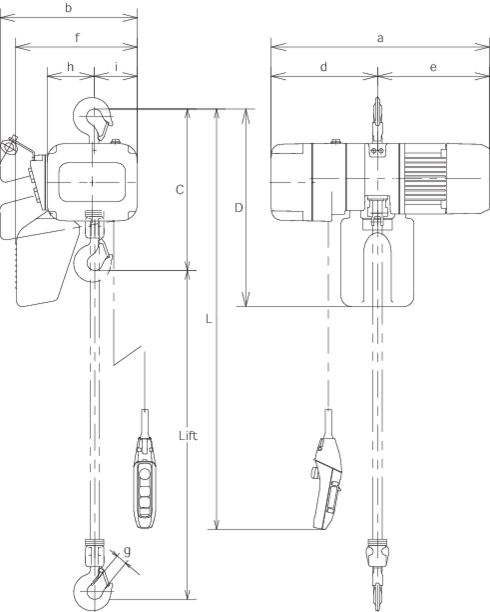 Electric Chain Hoist KITO ER2 Dual Speed Series diagram with specifications