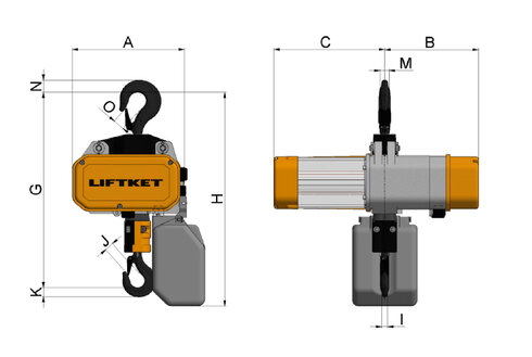 Electric Chain Hoist LIFTKET STAR with hook suspension 250 – 2.000 kg 230V drawing