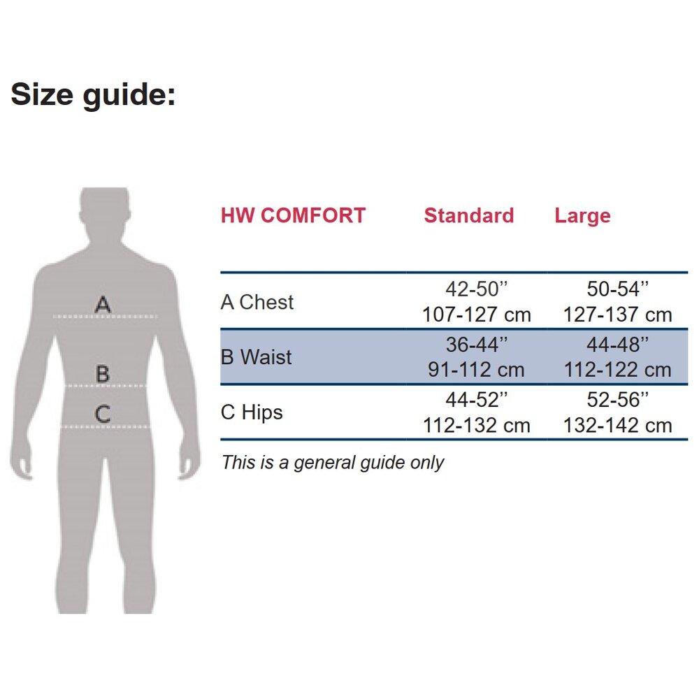 POWERTEX HW COMFORT r-PET safety harness size guide