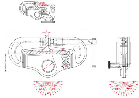 Beam Clamp Superclamp Universal specifications drawing