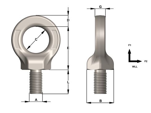 Eyebolt Townley Grade 8 measurements and specifications