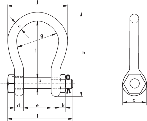 Diagram of specifications of the Wide Mouth Shackle G-4263 for lifting and rigging operations
