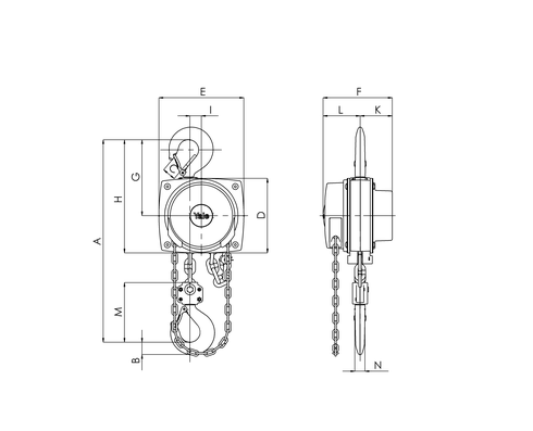Yalelift 360 hand chain hoist 500kg specifications drawing