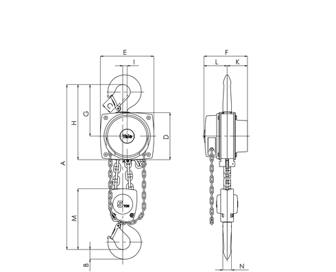 Yalelift hand chain hoist 5t specifications drawing
