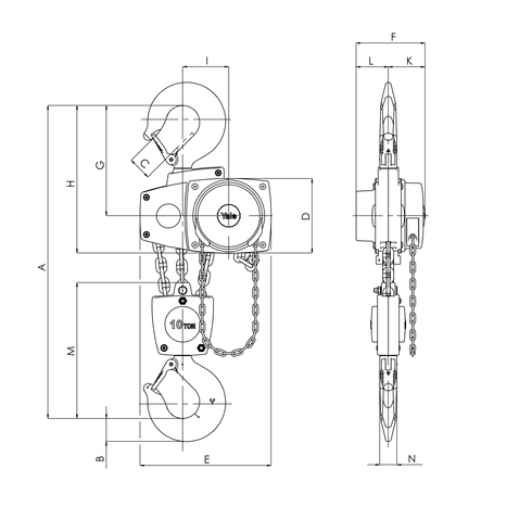 Yalelift hand chain hoist 10t specifications drawing