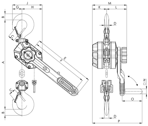 Ratchet Lever Hoist Yale Ergo360 specifications and drawing 3 tonnes