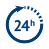 The cartoon 24-hour icon symbolises Magnetic Rope Testing's ability to surveil steel wire ropes always.