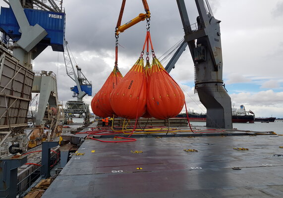 CERTEX Lifting is undertaking a load test using water weights on an Australian port.