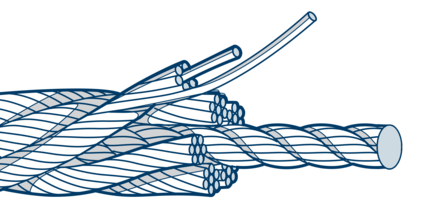 This is a close-up cross-section diagram of steel wire rope cables. The multiple strands shown reinforce CERTEX Lifting's status as Australia's leading steel wire rope expert.