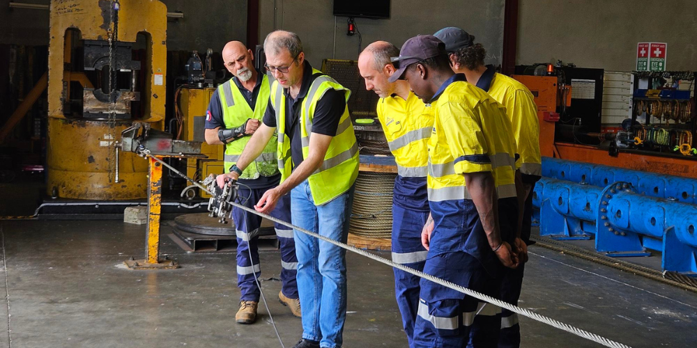 CERTEX Lifting employees undertaking Magnetic Rope Testing training with AMC's Managing Director